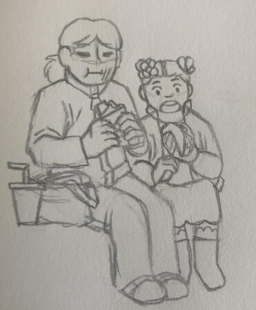 Traditional art. Two of my characters after getting taco bell. If someone were paying me for this it'd be around $50.