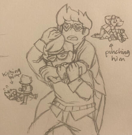 Traditional art. My character and one of my friends' characters getting into a really petty fight. This would be, like...what, ~$60? $50 for the main drawing, +~$10 for others.