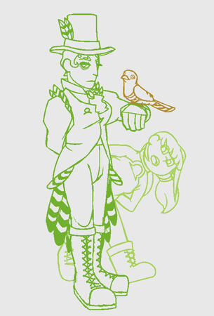 Digital art. I made these three characters in high school- they&#39;re members of a traveling circus in a fantasy world. I did this sketch to try and redesign them back in December 2023. Something like this&#39;d be ~$60.