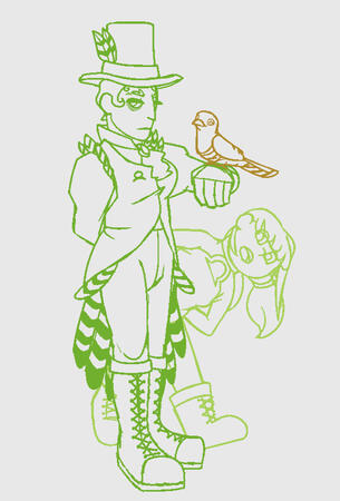 Digital art. I made these three characters in high school- they're members of a traveling circus in a fantasy world. I did this sketch to try and redesign them back in December 2023. Something like this'd be ~$60.
