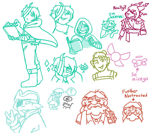 Digital art. Page of drawings from a D&D session, featuring the characters of the party. I probably wouldn't accept a commission for something like this, but if I did it'd be with my current prices somewhere along the lines of $175.